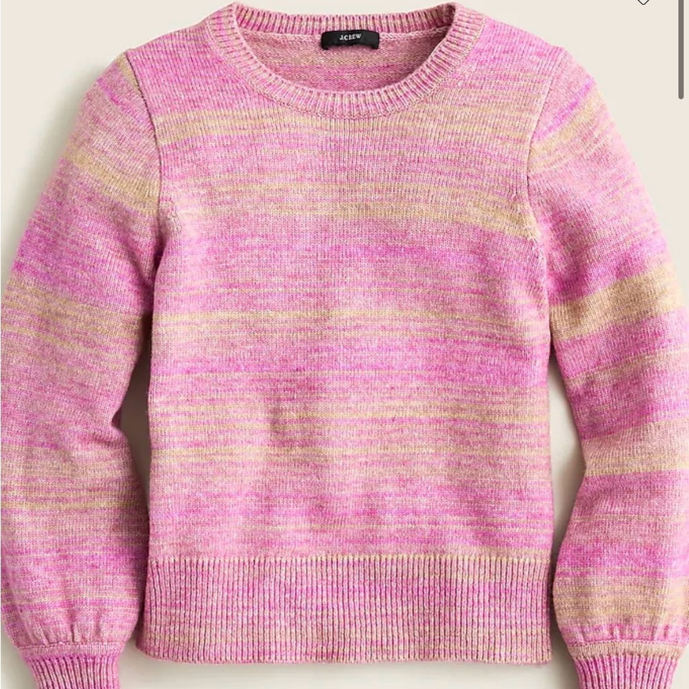 J. Crew Pink and Tan Crew Neck Merino Wool Sweater